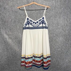 NWT Entro Embroidered White and Blue‎ Spaghetti Strap Summer Dress- Sz M